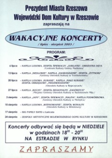 Wakacyjne koncerty : lipiec - sierpień 2003 [Afisz]