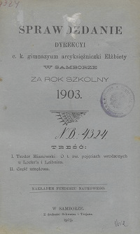 Sprawozdanie Dyrekcji C. K. Gimnazyum Arcyksiężniczki Elżbiety w Samborze za rok szkolny 1903