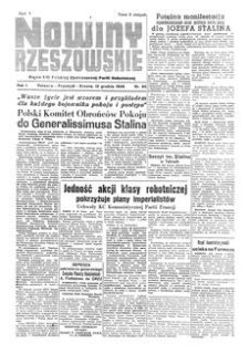 Nowiny Rzeszowskie : organ KW Polskiej Zjednoczonej Partii Robotniczej. 1949, R. 1, nr 89 (12 grudnia)