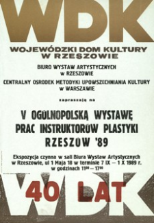 V Ogólnopolska Wystawa Prac Instruktorów Plastyki : Rzeszów '89 [Afisz]