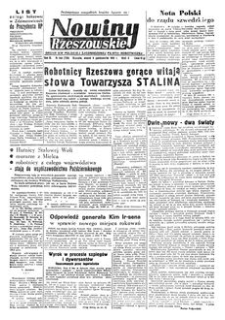 Nowiny Rzeszowskie : organ KW Polskiej Zjednoczonej Partii Robotniczej. 1951, R. 3, nr 266 (9 października)