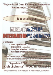 Koncert zespołu Mira Opalińska Internetional Quartet [Plakat]