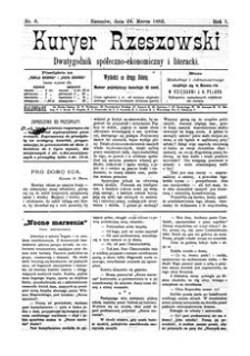 Kuryer Rzeszowski : dwutygodnik spółeczno-ekonomiczny i literacki. 1883, R. 1, nr 6 (24 marca)