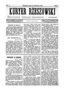 Kuryer Rzeszowski : dwutygodnik spółeczno-ekonomiczny i literacki. 1883, R. 1, nr 7 (7 kwietnia)