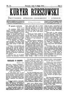 Kuryer Rzeszowski : dwutygodnik spółeczno-ekonomiczny i literacki. 1883, R. 1, nr 10 (19 maja)