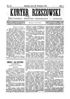 Kuryer Rzeszowski : dwutygodnik spółeczno-ekonomiczny i literacki. 1883, R. 1, nr 19 (22 września)