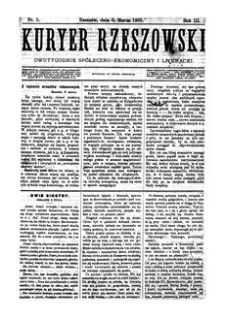 Kuryer Rzeszowski : dwutygodnik spółeczno-ekonomiczny i literacki. 1885, R. 3, nr 5 (8 marca)