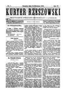 Kuryer Rzeszowski : dwutygodnik spółeczno-ekonomiczny i literacki. 1886, R. 4, nr 7 (11 kwietnia)