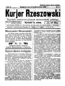 Kurjer Rzeszowski : tygodnik poświęcony sprawom mieszczaństwa polskiego. 1922, R. 1, nr 1 (21 października)