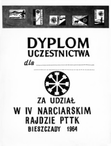 Dyplom za udział w IV Narciarskim Rajdzie PTTK : Bieszczady 1964