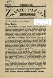 Z naszej parafii : miesięcznik informacyjny dla wszystkich wiernych parafii św. Józefa w Przemyślu na Zasaniu. 1939, R. 4, nr 9