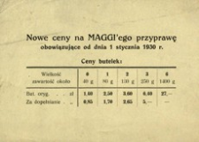 Nowe ceny na MAGGI'ego przyprawę obowiązujące od dnia 1 stycznia 1930 r.