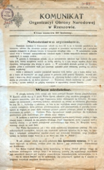 Komunikat Organizacyi Obrony Narodowej w Rzeszowie. 1919, nr 17 (25 stycznia)