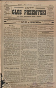 Nowy Głos Przemyski : pismo poświęcone sprawom społecznym, politycznym i ekonomicznym. 1906, R. 4, nr 1-5 (styczeń)