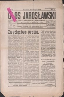 Głos Jarosławski : organ Stronnictwa Narodowego. 1929, R. 3, nr 27-30 (lipiec)