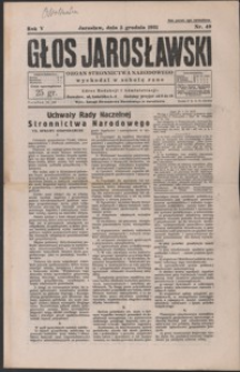 Głos Jarosławski : organ Stronnictwa Narodowego. 1931, R. 5, nr 49-52 (grudzień)