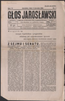 Głos Jarosławski : organ Stronnictwa Narodowego. 1932, R. 6, nr 1-5 (styczeń)