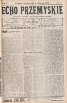 Echo Przemyskie : organ Stronnictwa Katolicko-Narodowego. 1906, R. 11, nr 71-79 (wrzesień)