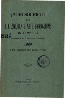 Jahresbericht des K. K. Zweiten Staats-Gymnasiums in Lemberg fur das Schuljahre 1909. 2. Teil.