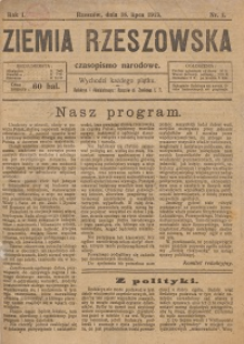 Ziemia Rzeszowska : czasopismo narodowe. 1919, R. 1, nr 1 - 24