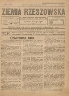 Ziemia Rzeszowska : czasopismo narodowe. 1922, R. 4, nr 1 - 5,10,25,33 - 34,37 - 41