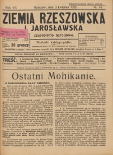 Ziemia Rzeszowska i Jarosławska : czasopismo narodowe. 1925, R. 7, nr 14 - 16, 18 - 24