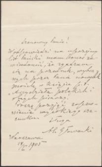 [List Bolesława Prusa do Józefa Wiśniowskiego, 18.01.1905]