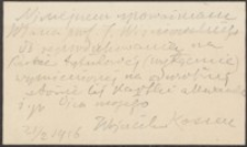 [Kartka Wojciecha Kossaka do Józefa Wiśniowskiego, 21.02.1916]