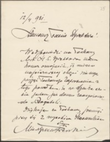 [List Mieczysława Frenkiela do Józefa Wiśniowskiego, 12.04.1921]