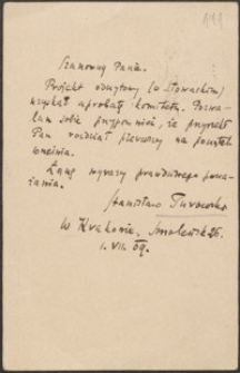 [Kartka pocztowa Stanisława Turowskiego do Józefa Wiśniowskiego, 01.07.1909]