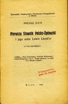 Pierwszy słownik polsko-żydowski i jego autor Lewin Liond'or