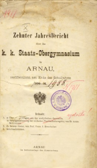 Jahresbericht uber das K. K. Staats-Obergymnasium in Arnau veroffentlicht am Ende des Schuljahres 1890-91