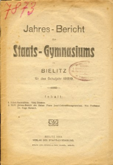 Jahresbericht des Staatsgymnasiums in Bielitz fur das Schuljahr 1918/1919