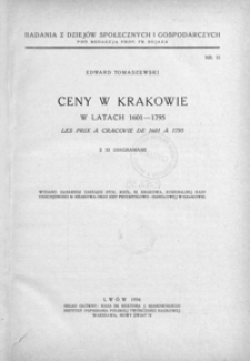 Ceny w Krakowie w latach 1601-1795 = Les prix à Cracovie de 1601 à 1795