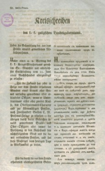 Kreisschreiben des k. k. galizischen Landesguberniums : o postuplenii s' vojskovimi osobami skalicennimi pred' nepriatelem'